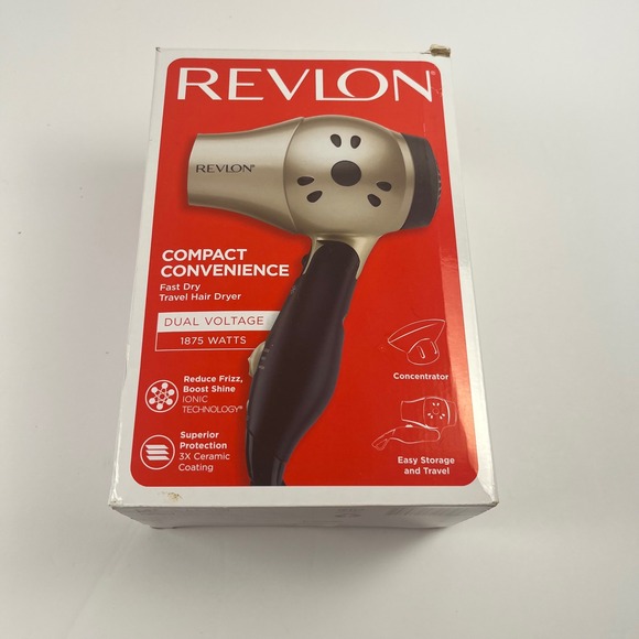Revlon Other - Revlon Compact Convenience Travel Hair Dryer 1875W Dual Voltage Gold RVDR5005